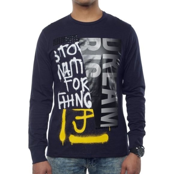 Navy Multi-Color Graphic/Embellishment L/S T-Shirt - Picture 1 of 5